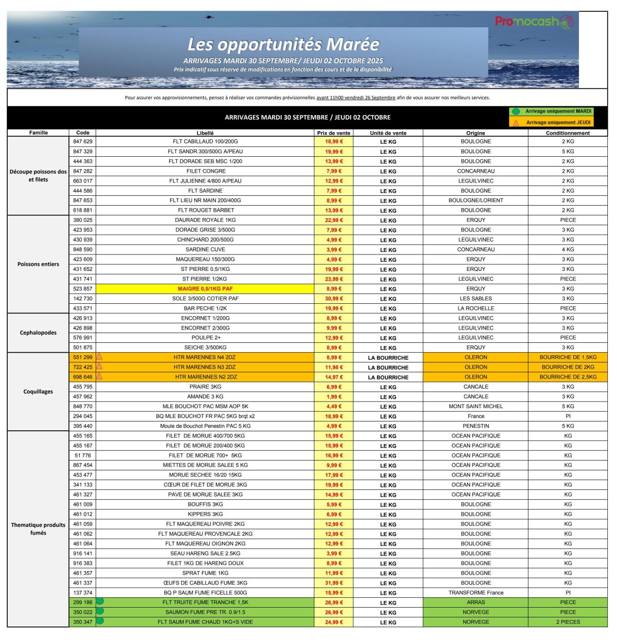 Catalogue Promocash - Les opportunités Marée valable du 30/09 au 02/10