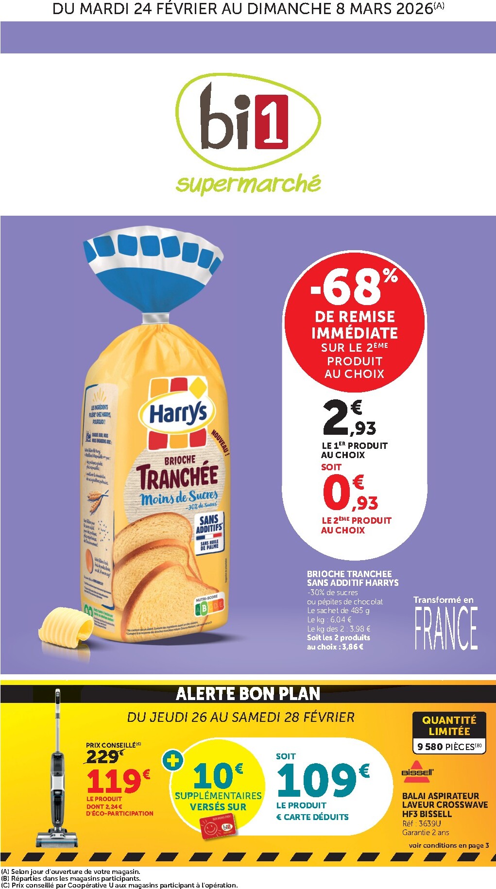 Catalogue Bi1 Supermarché - Lurcy-Lévis, Ervy-le-Châtel, La Guerche-sur-l’Aubois, Aiserey, Selongey, Venarey-les-Laumes, Champs-sur-Yonne, Pont-sur-Yonne, Saint-Fargeau, Saint-Georges-sur-Baulche, Vermenton valable du 24/02/2026 au 08/03/2026