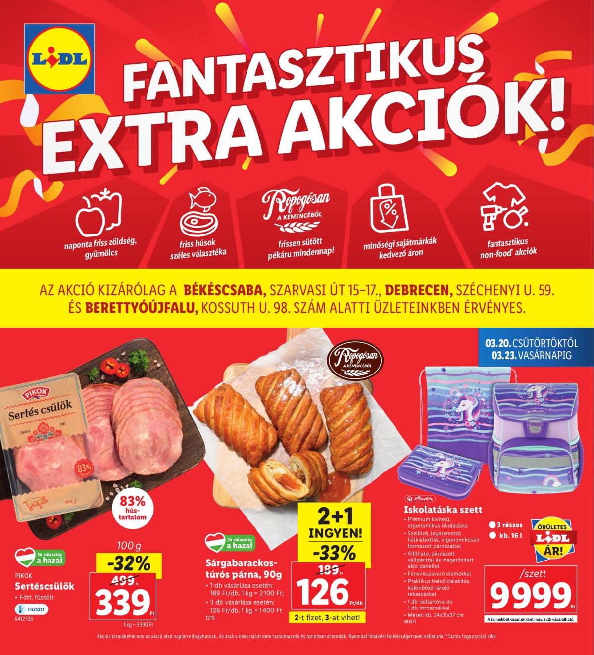 Lidl - Békéscsaba, Debrecen, Berettyóújfalu akciós újság, érvényes 03.20. - 03.23.