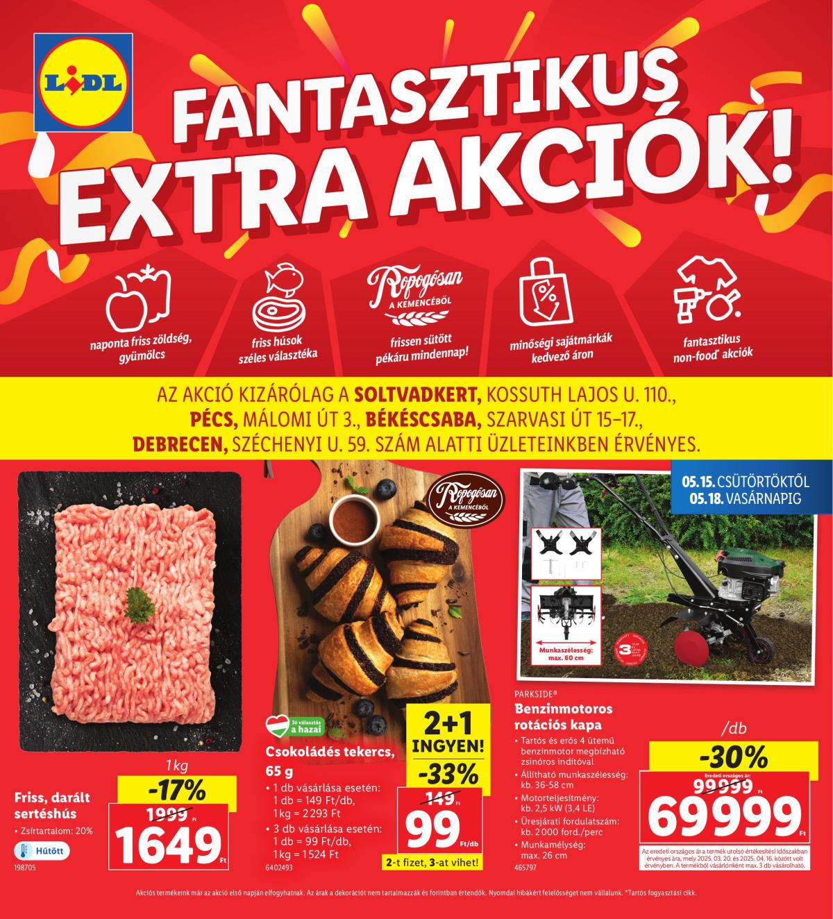 Lidl - Soltvadkert, Pécs, Békéscsaba, Debrecen akciós újság, érvényes 05.15. - 05.18.