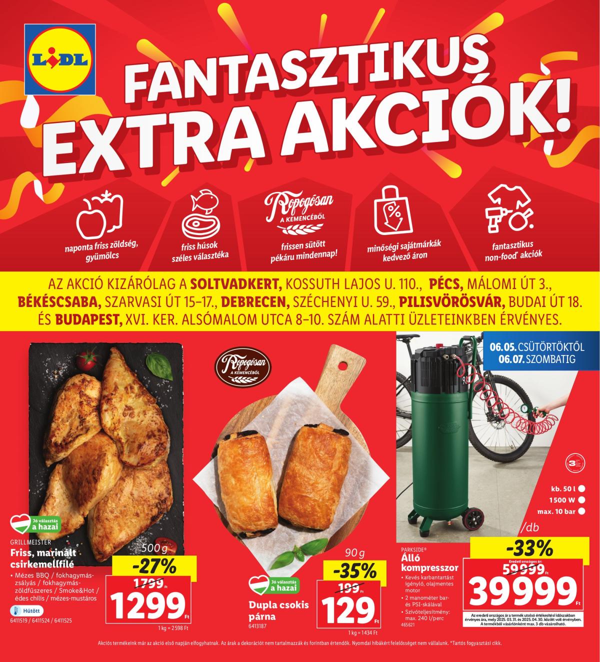 Lidl - Soltvadkert, Pécs, Békéscsaba, Debrecen, Pilisvörösvár, Budapest akciós újság, érvényes 06.05. - 06.07.