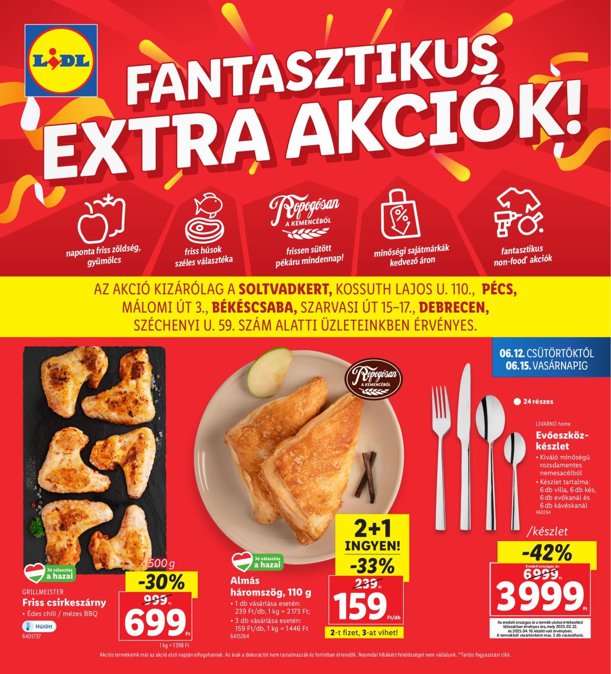 Lidl - Soltvadkert, Pécs, Békéscsaba, Debrecen akciós újság, érvényes 06.12. - 06.15.
