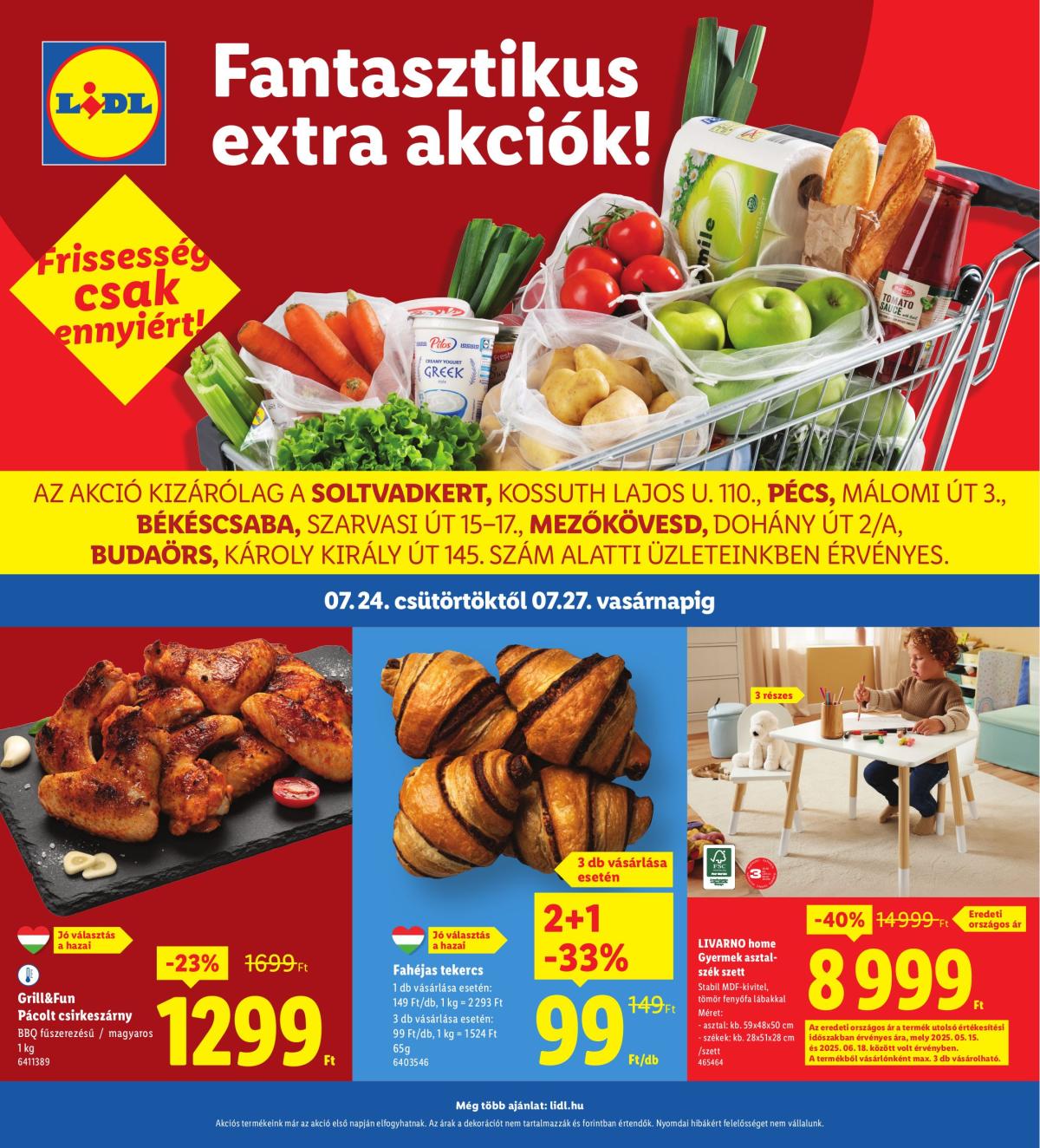 Lidl - Soltvadkert, Pécs, Békéscsaba, Mezökövesd, Budaörs akciós újság, érvényes 07.24. - 07.27.