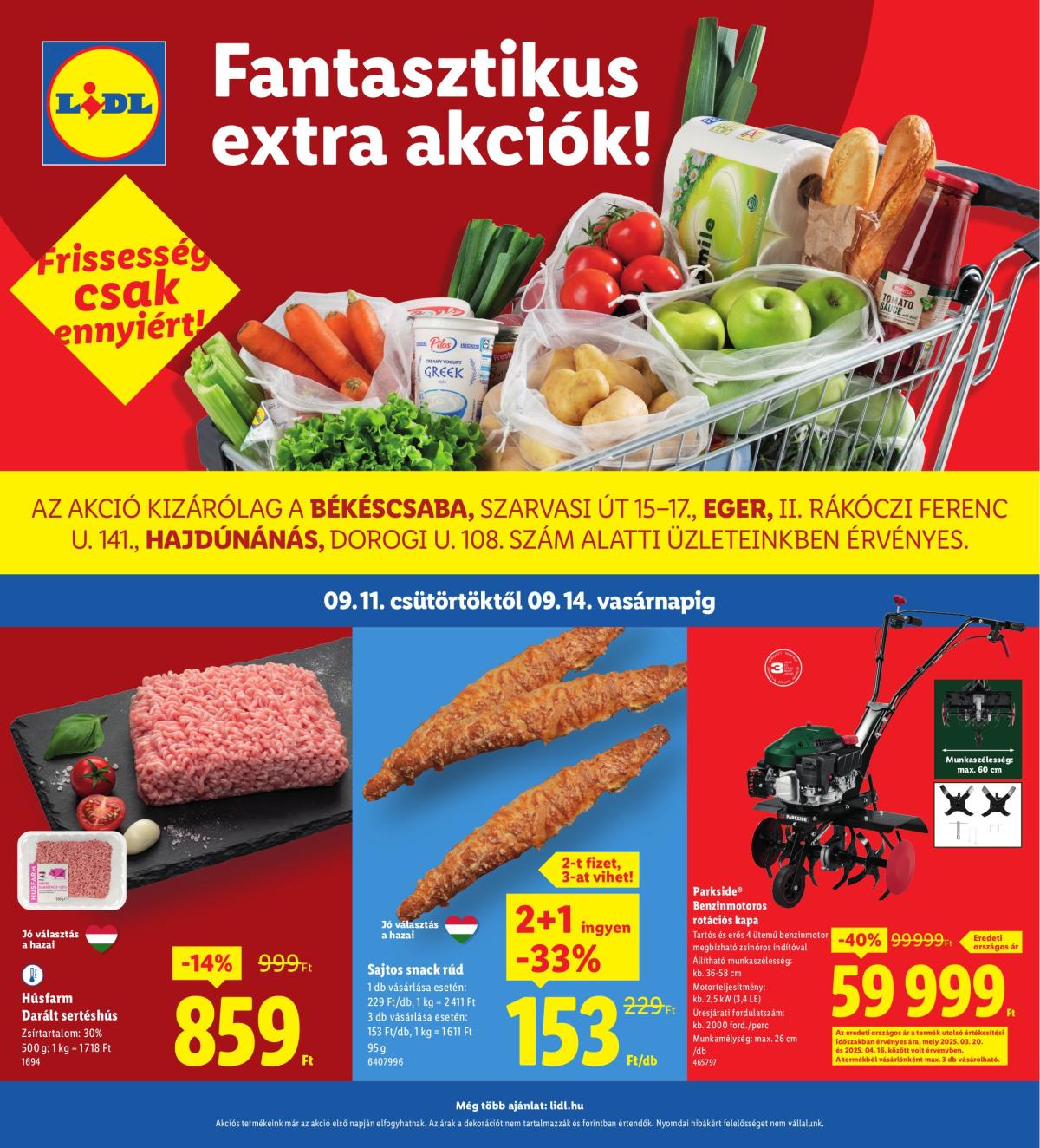 Lidl - Békéscsaba, Eger, Hajdúnánás akciós újság, érvényes 09.11. - 09.14.