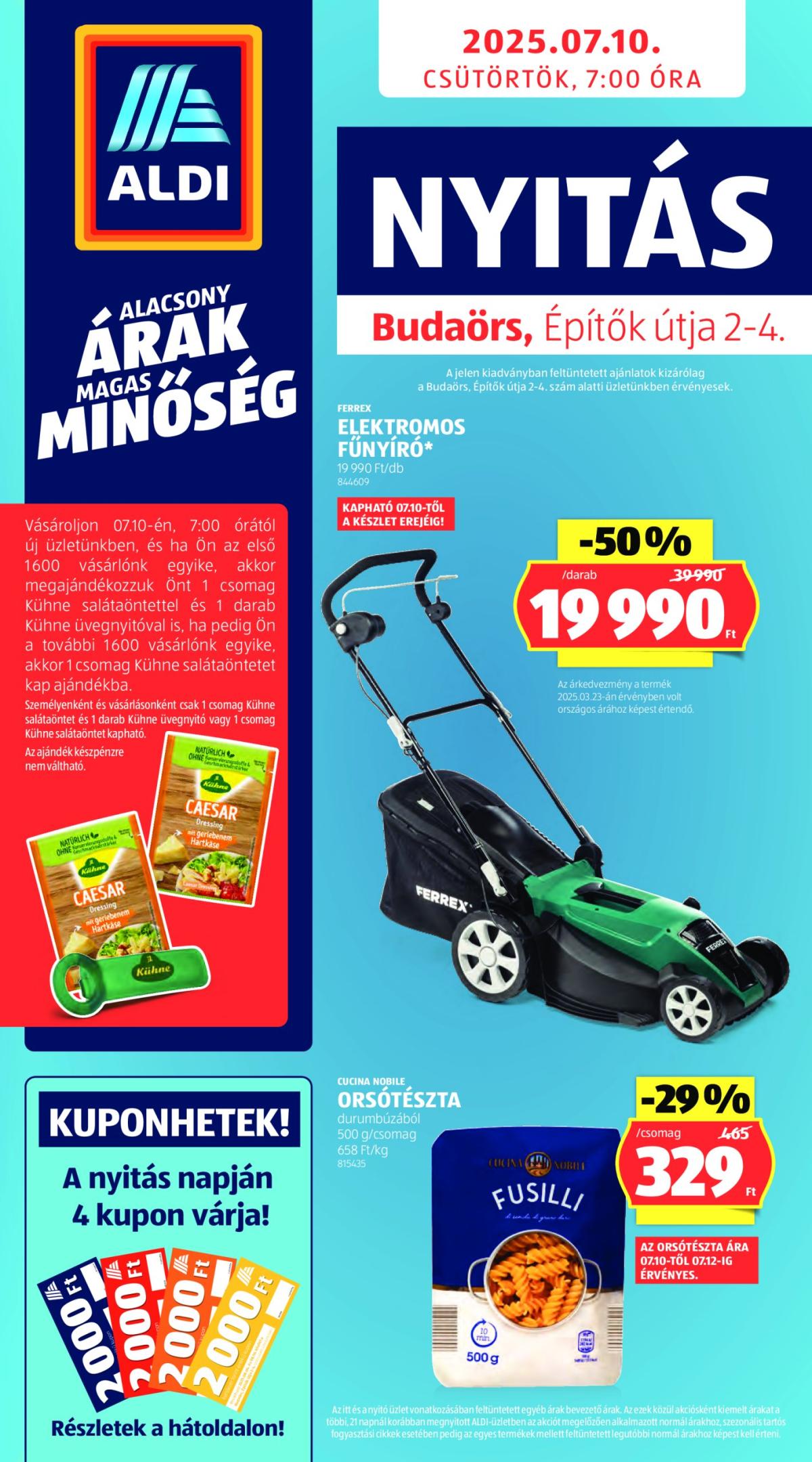 Aldi - Üzletnyitás: Budaörs, akciós újság, érvényes 07.10. - 07.12.