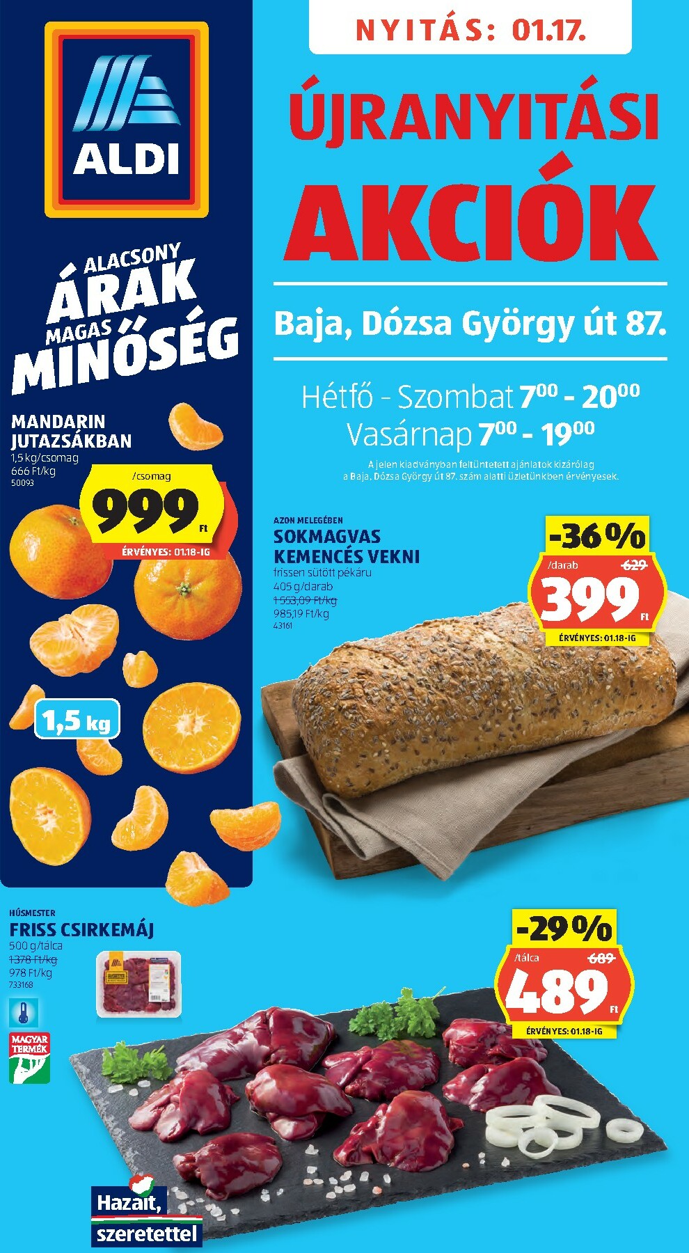 Aldi - Újranyitás: Baja, akciós újság, érvényes 01.17. - 01.18.