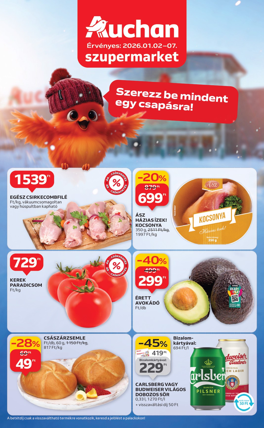 Auchan szupermarket akciós újság, érvényes 01.02. - 01.07.