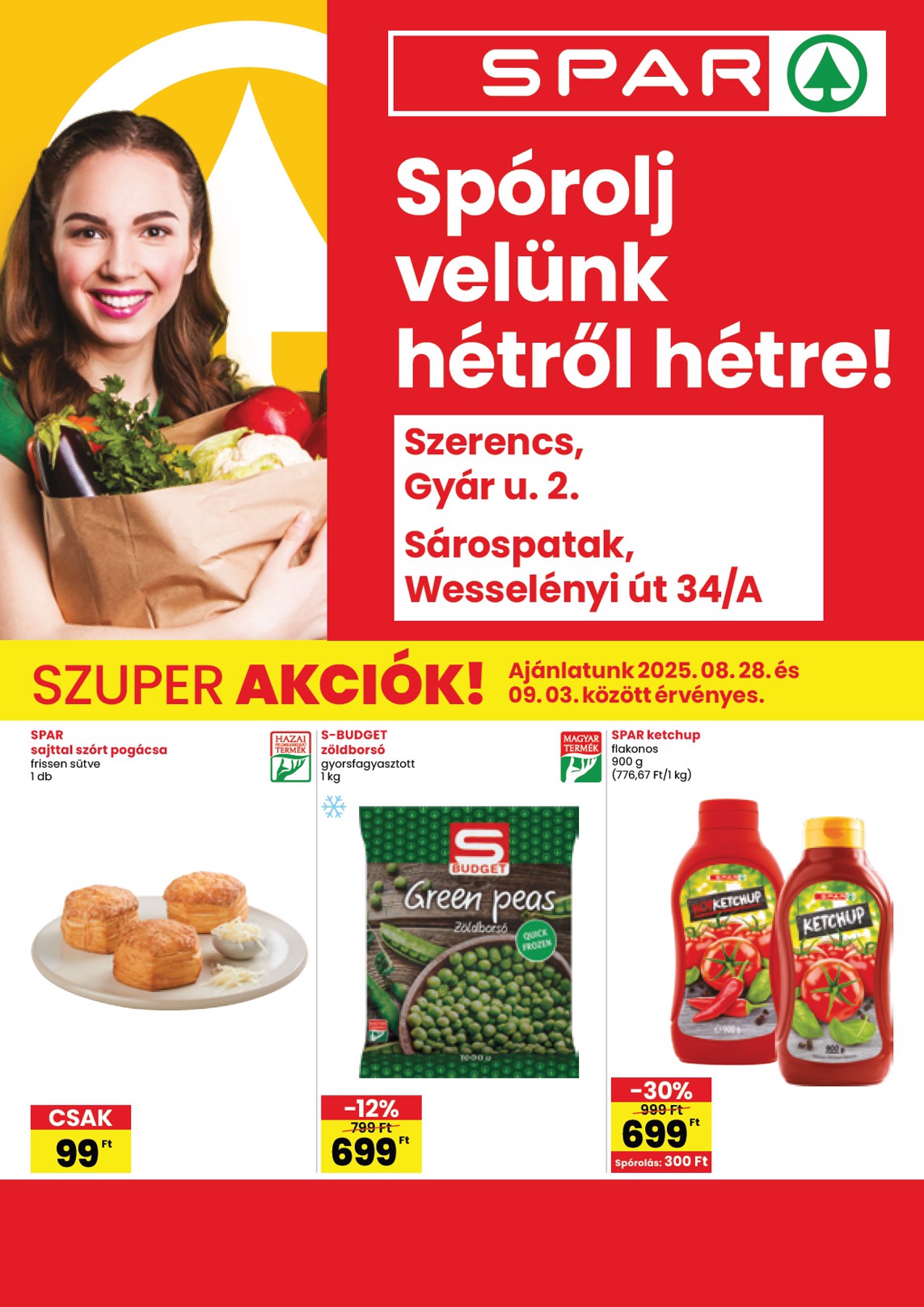 SPAR - Szerencs, Sárospatak szórólap akciós újság, érvényes 08.28. - 09.03.