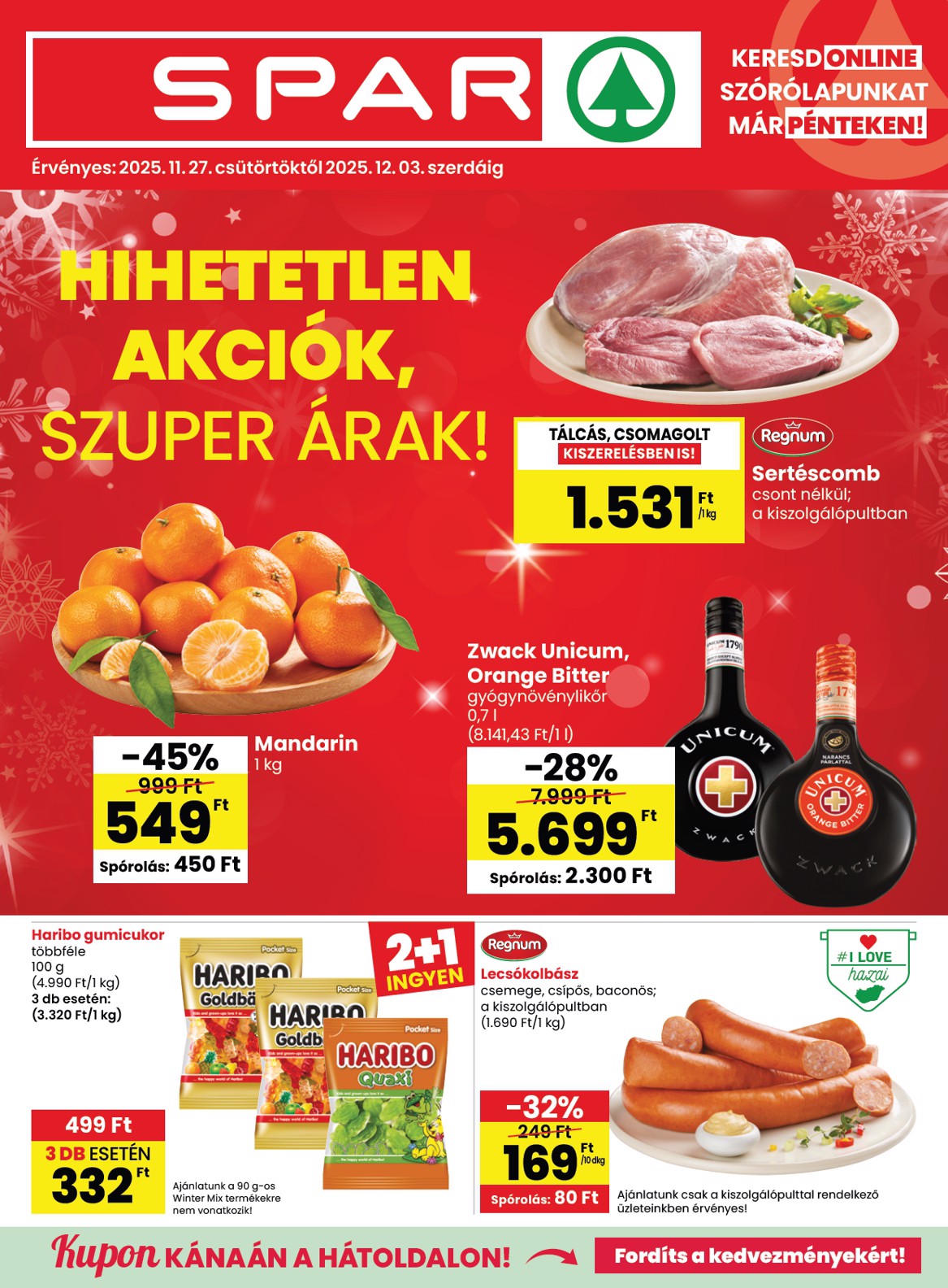 SPAR akciós újság, érvényes 11.27. - 12.03.