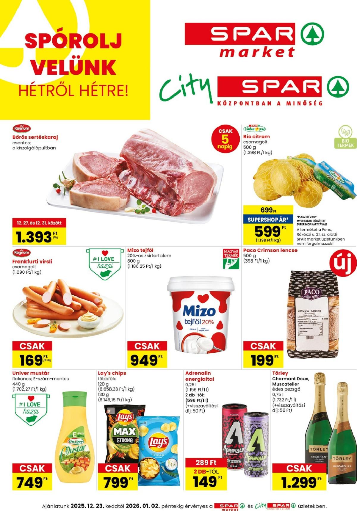 SPAR - Market, City akciós újság, érvényes 12.23. - 01.02.