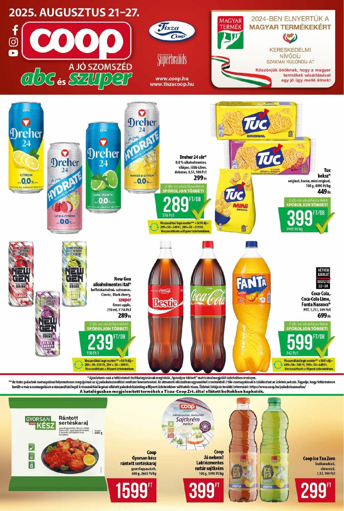Coop - Tisza - Abc-Szuper akciós újság, érvényes 08.21. - 08.27.