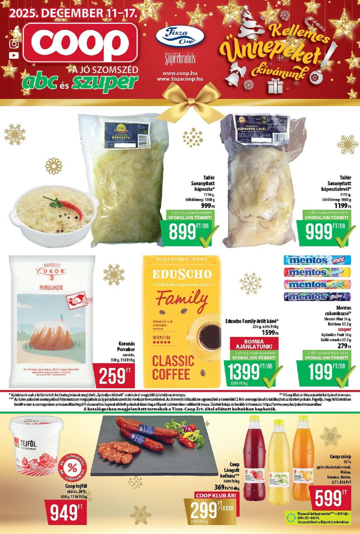 Coop - Abc-Szuper Tisza akciós újság, érvényes 12.11. - 12.17.