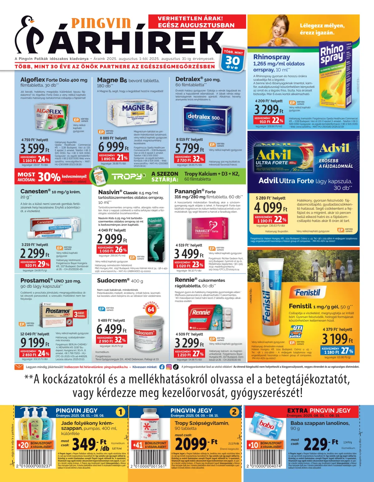 Pingvin Patika - Árhírek akciós újság, érvényes 08.01. - 08.31.