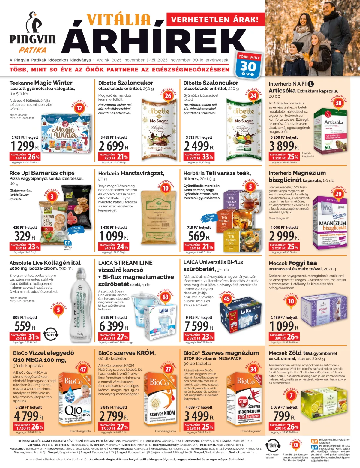Pingvin Patika - Vitália Árhírek akciós újság, érvényes 11.01. - 11.30.