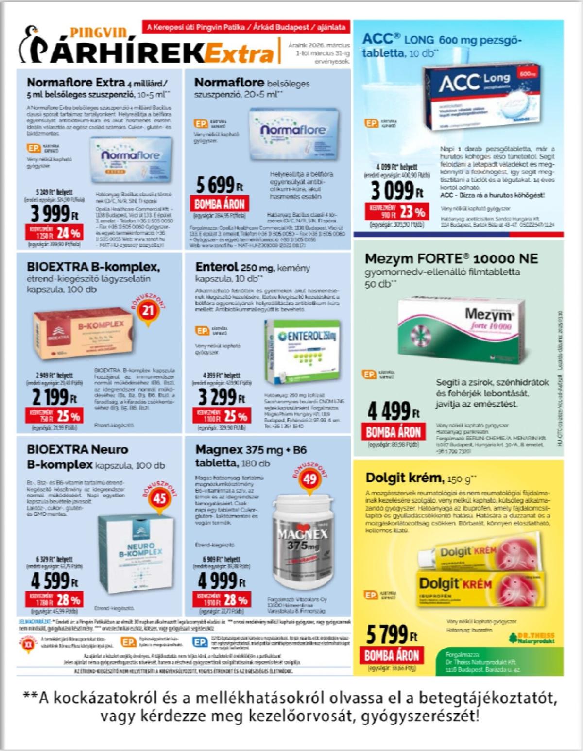 Pingvin Patika - Extra akciós újság, érvényes 2026.03.01. - 2026.03.31.