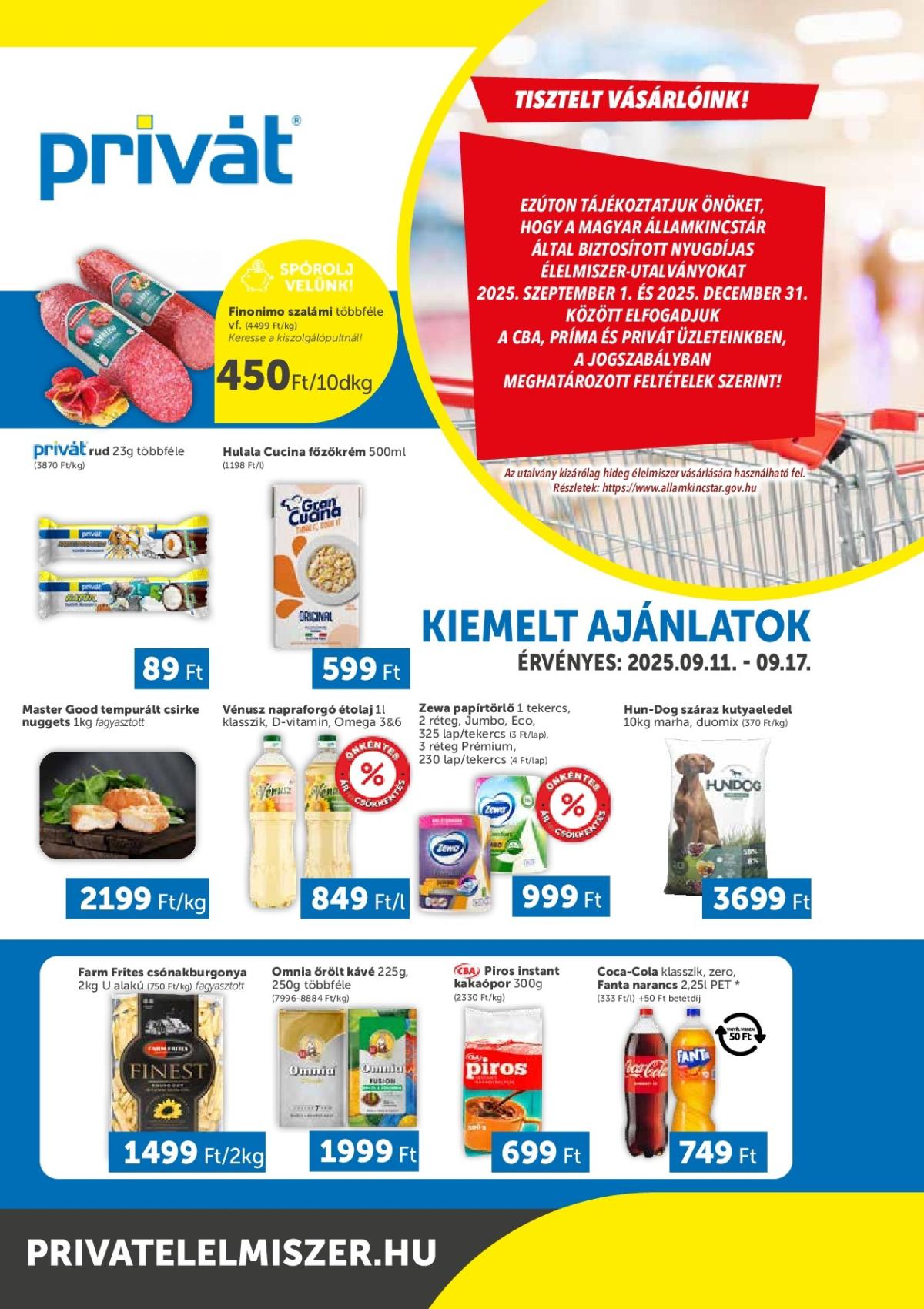 Privát Élelmiszer - Bács-Kiskun, Békés, Csongrád-Csanád, Tolna, Baranya, Somogy vármegye akciós újság, érvényes 09.11. - 09.17.