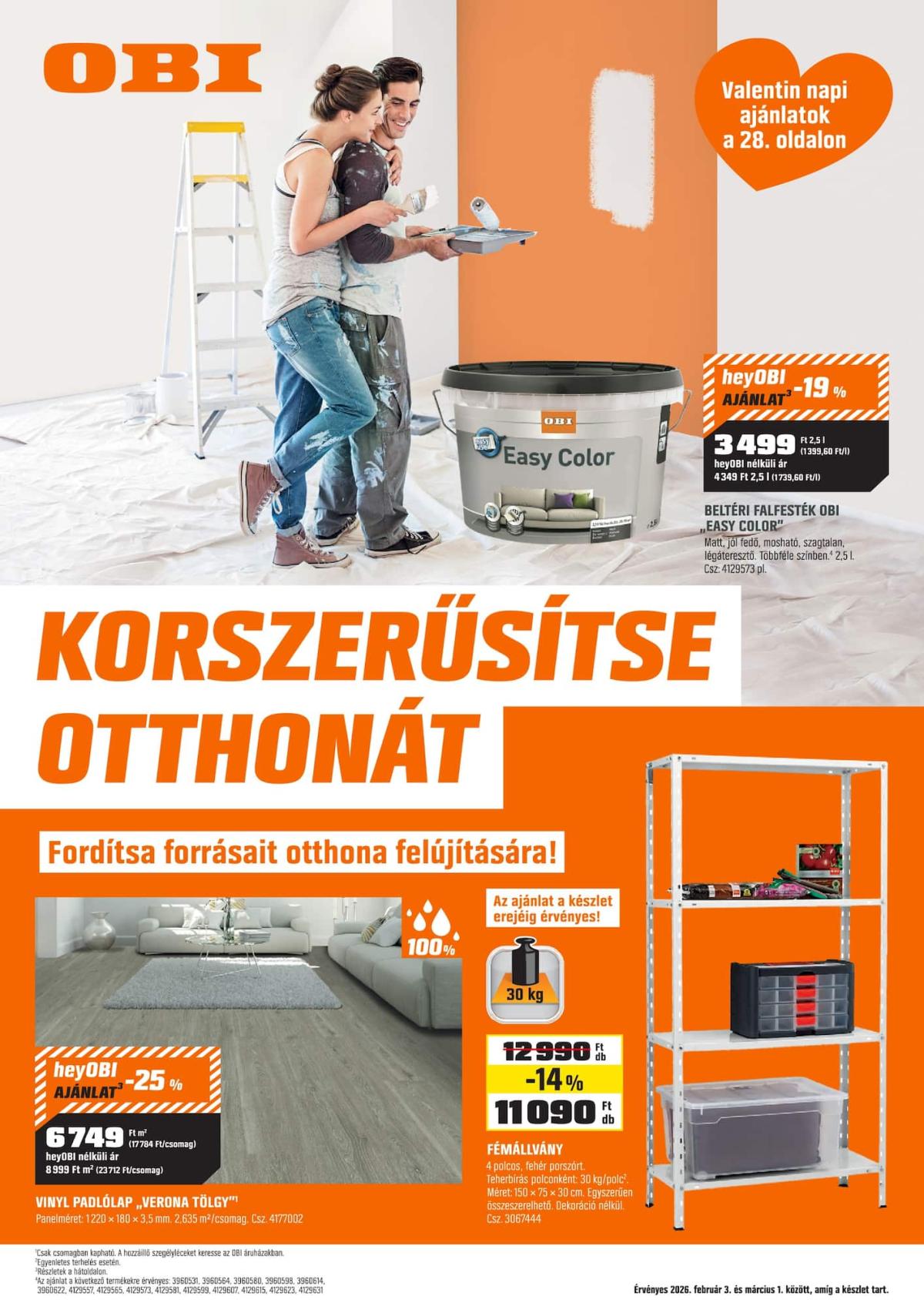 OBI akciós újság, érvényes 2026.02.03. - 2026.03.01.