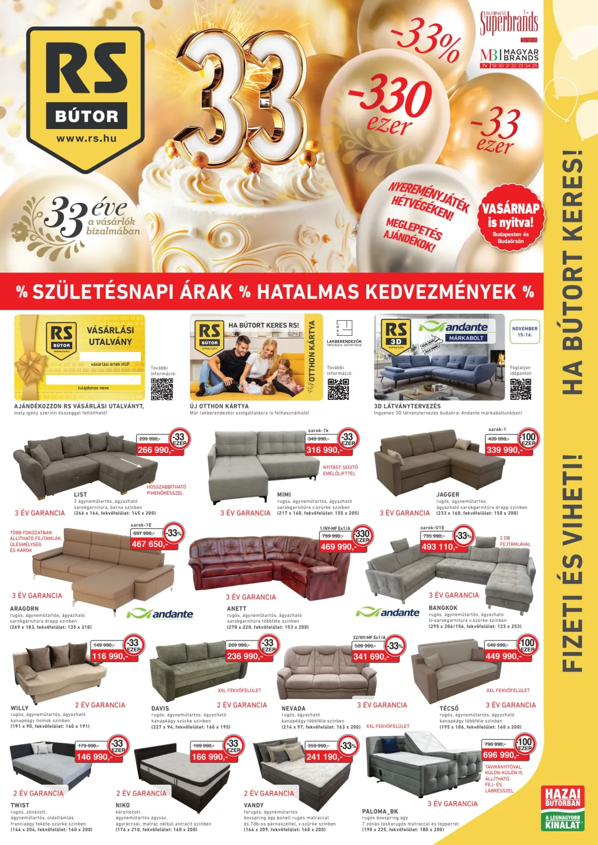 RS Bútor - Születésnapi akciós kiadvány akciós újság, érvényes 11.01. - 11.30.