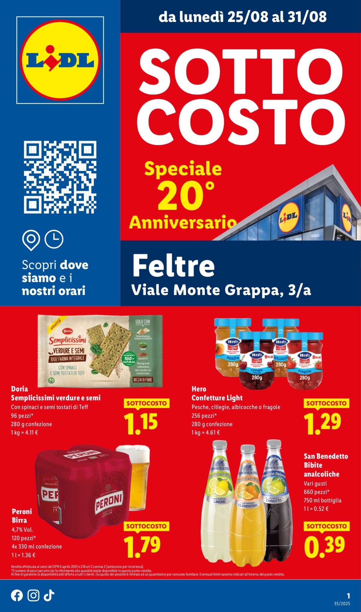 Volantino Lidl - Speciale Anniversario Feltre valido dal 25/08 al 31/08