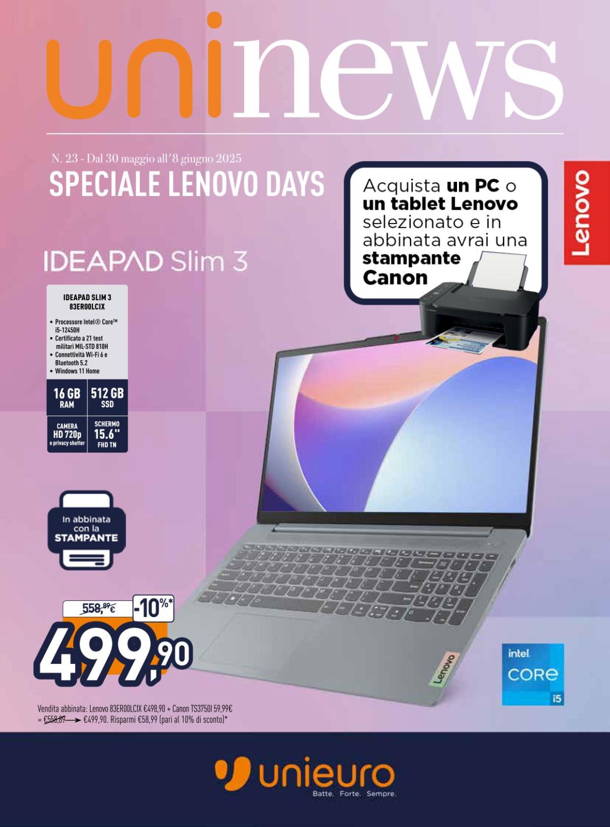 Volantino Unieuro - Speciale Lenovo valido dal 30/05 al 08/06