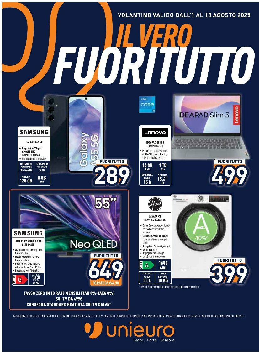 Volantino Unieuro valido dal 01/08 al 13/08