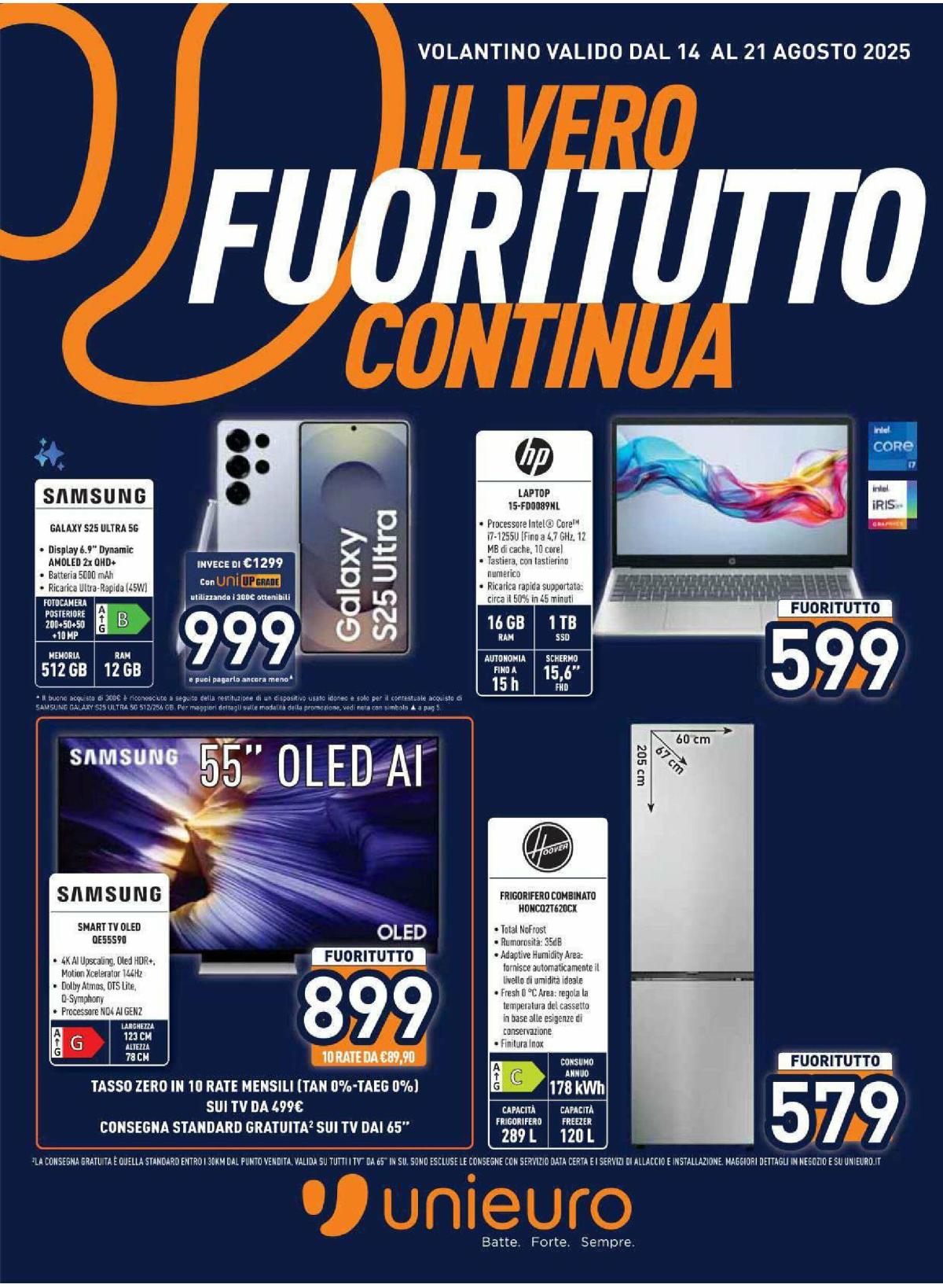 Volantino Unieuro valido dal 14/08 al 21/08