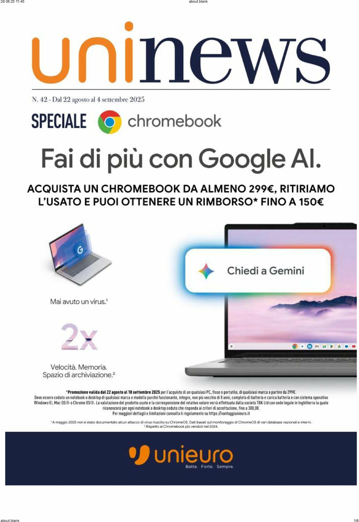 Volantino Unieuro - Speciale Chromebook valido dal 22/08 al 04/09