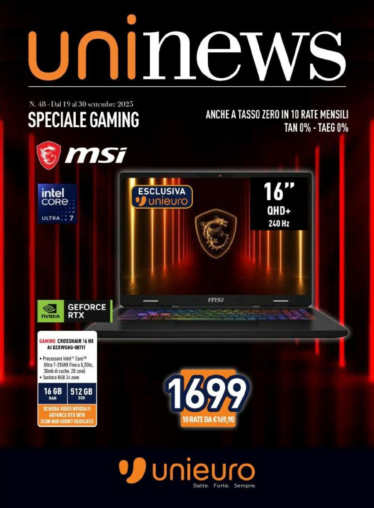 Volantino Unieuro - Speciale Gaming valido dal 19/09 al 30/09