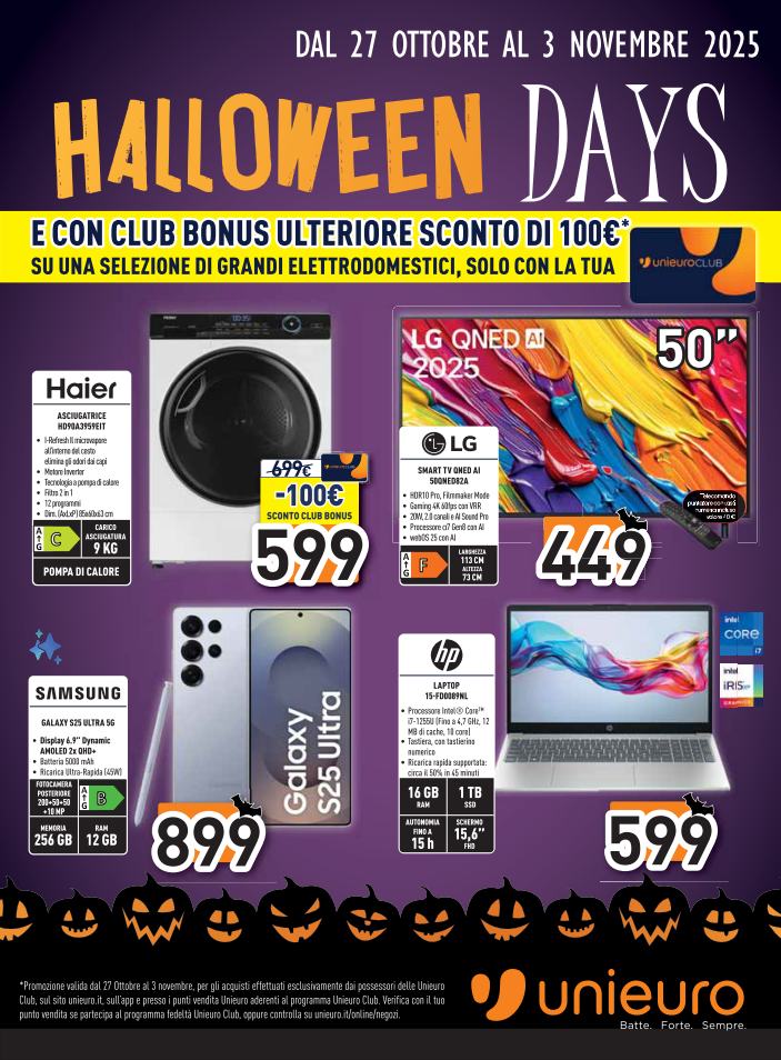 Volantino Unieuro - Halloween Days valido dal 27/10 al 03/11