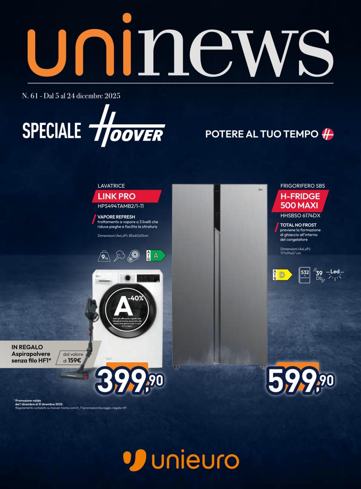 Volantino Unieuro - Speciale Candy Hoover valido dal 05/12 al 24/12