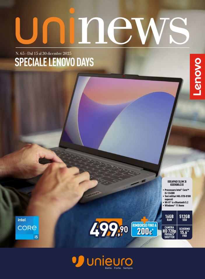 Volantino Unieuro - Speciale Lenovo valido dal 15/12 al 30/12