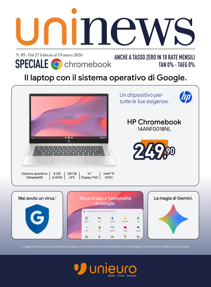Volantino Unieuro - Speciale Chromebook valido dal 27/02/2026 al 19/03/2026