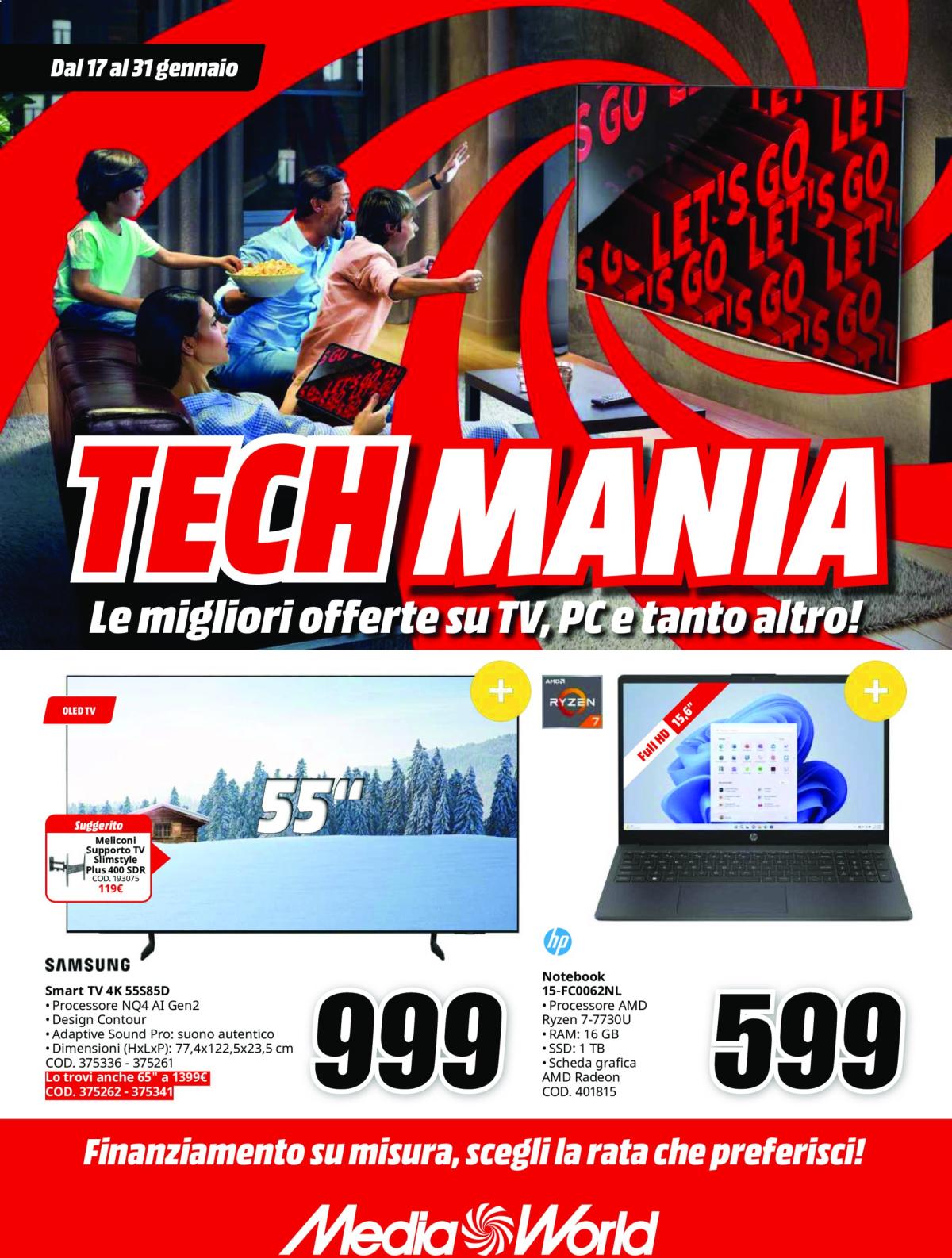 Volantino Mediaworld - Tech Mania valido dal 17/01 al 31/01