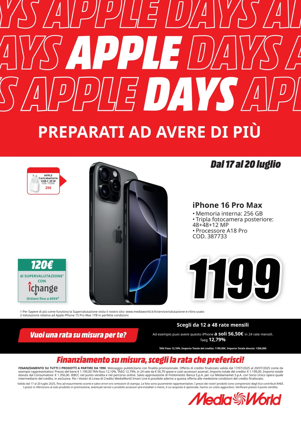 Volantino Mediaworld - Apple Days valido dal 17/07 al 20/07