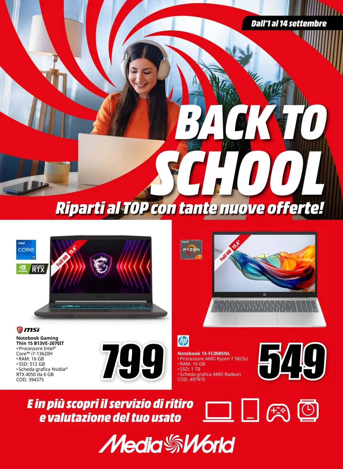Volantino Mediaworld - Back to school valido dal 01/09 al 14/09