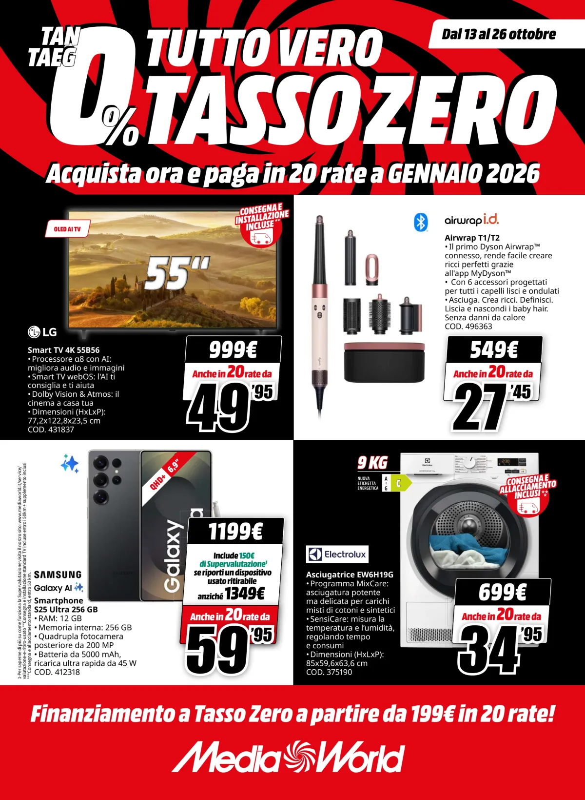 Volantino Mediaworld - Tasso Zero valido dal 13/10 al 26/10