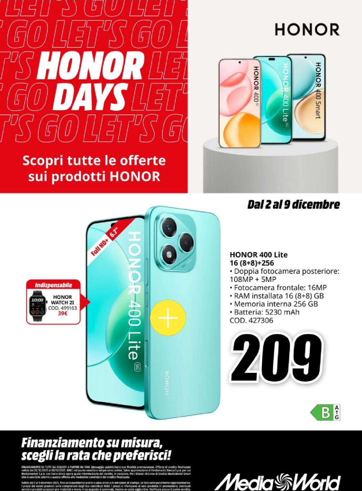 Volantino Mediaworld - Honor Days valido dal 02/12 al 09/12