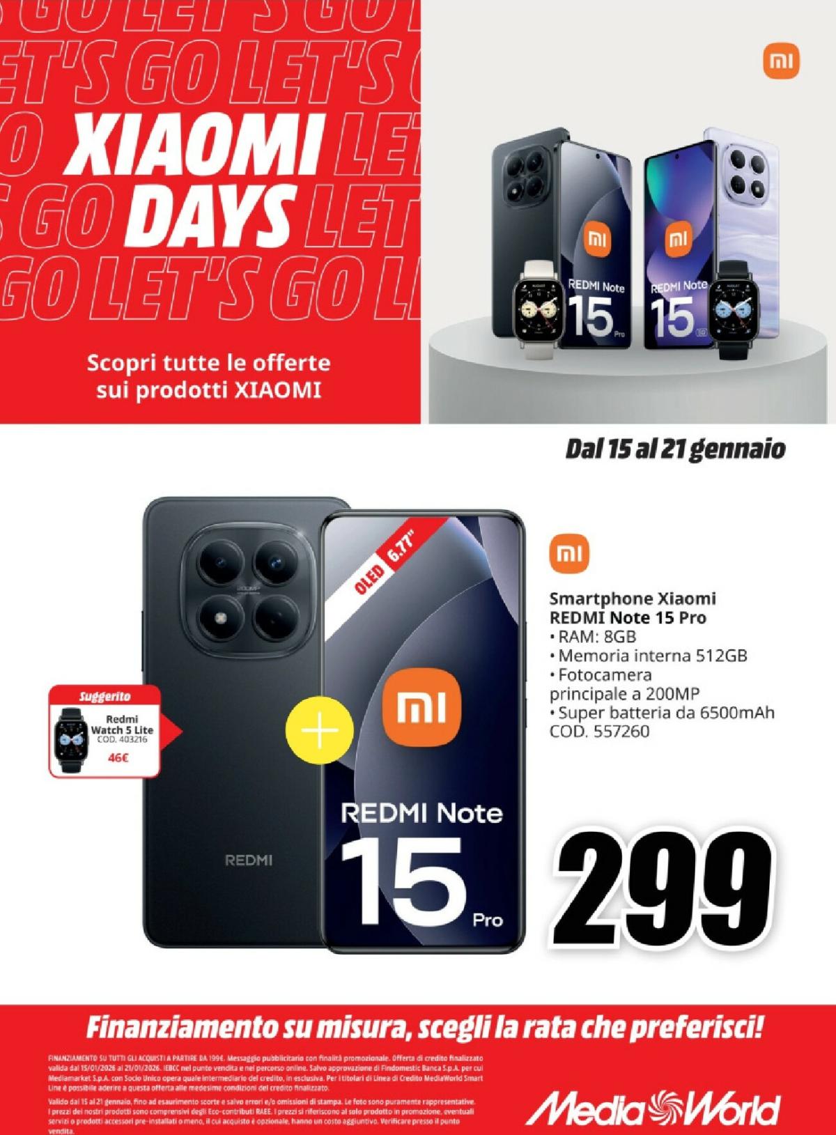 Volantino Mediaworld - Xiaomi Days valido dal 15/01 al 21/01