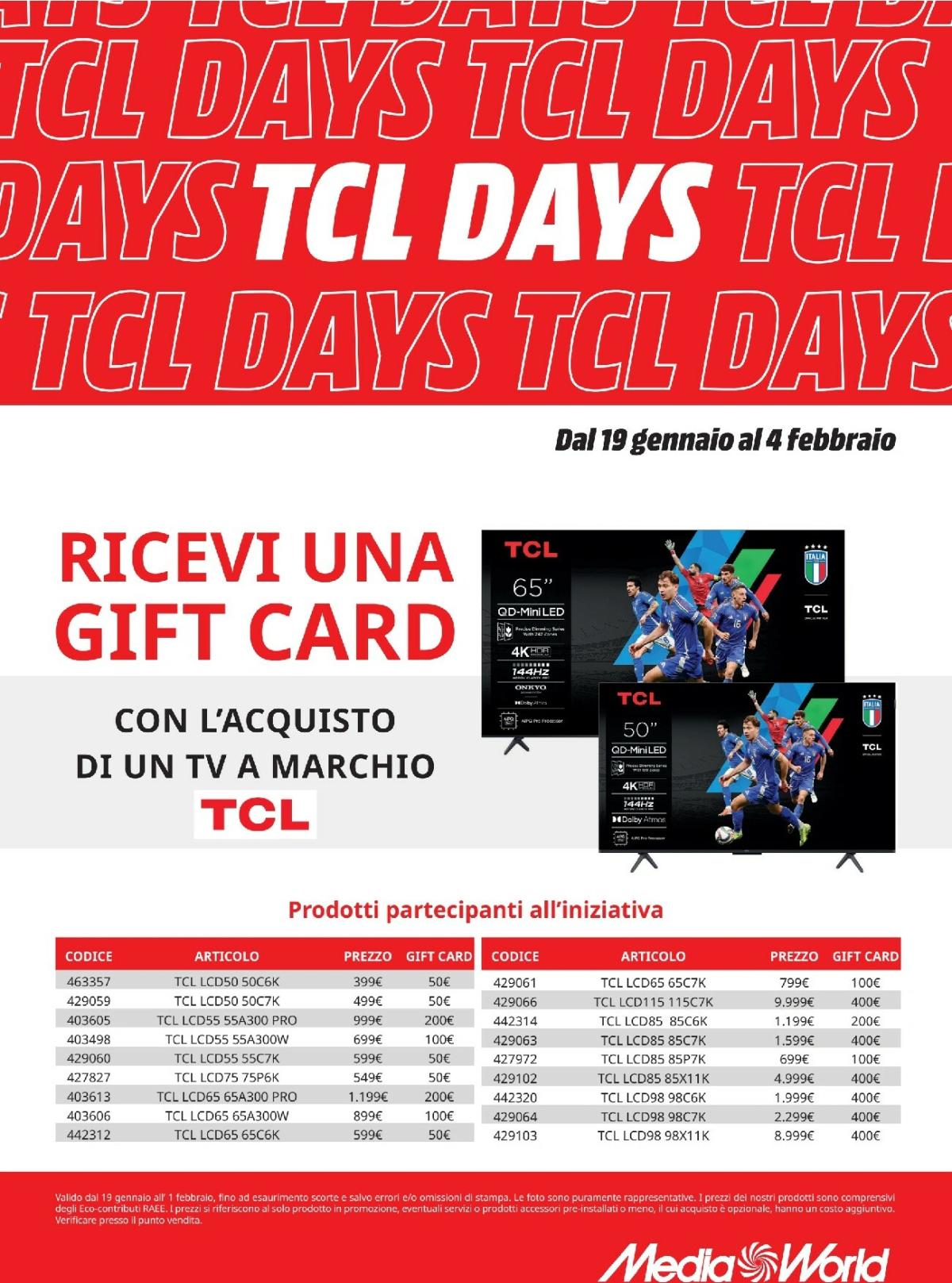 Volantino Mediaworld - TCL Days valido dal 19/01 al 04/02