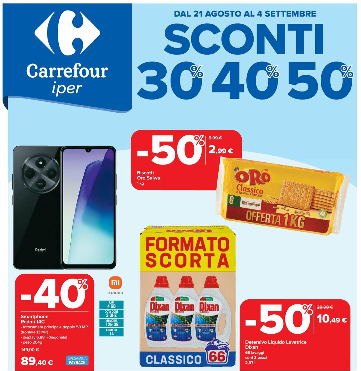 Volantino Carrefour - Sconti 30%, 40% e 50% valido dal 21/08 al 04/09