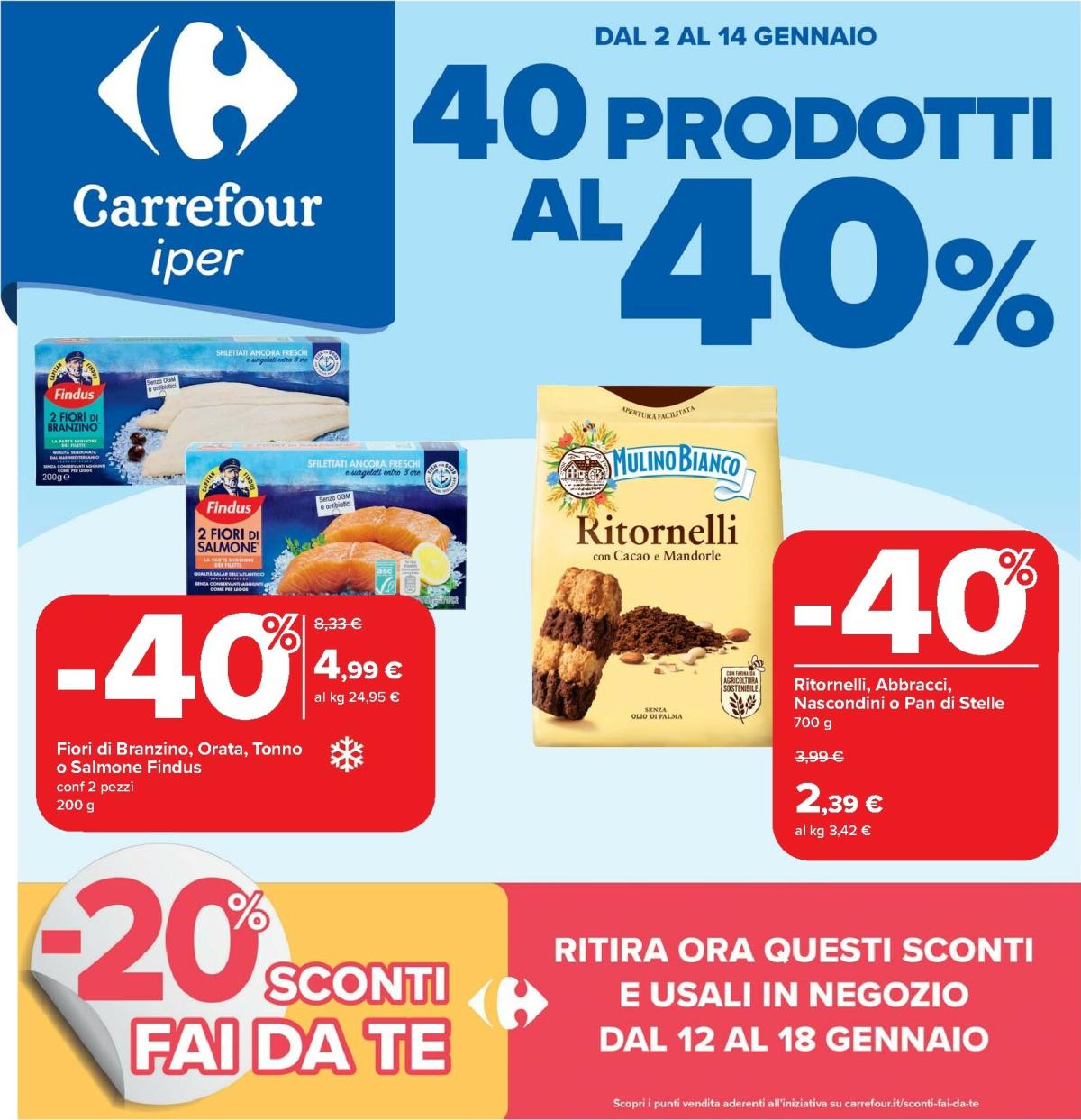 Volantino Carrefour - 40 prodotti al 40% valido dal 02/01 al 14/01