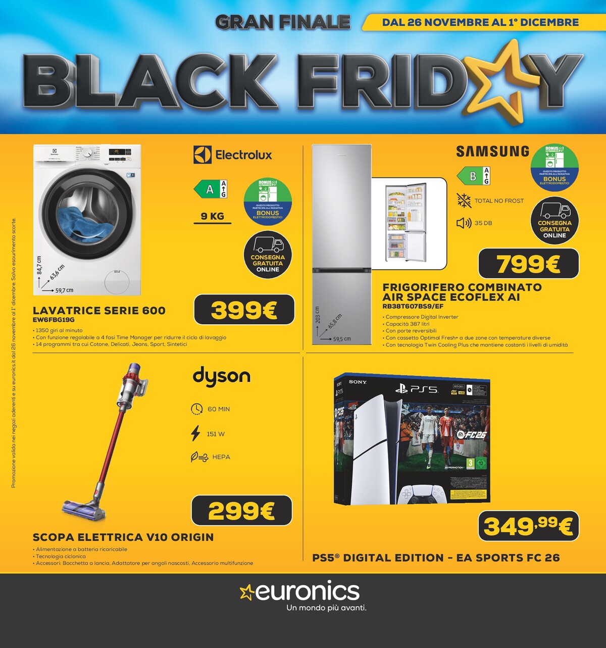 Volantino Euronics - Black Friday Gran Finale valido dal 26/11 al 01/12