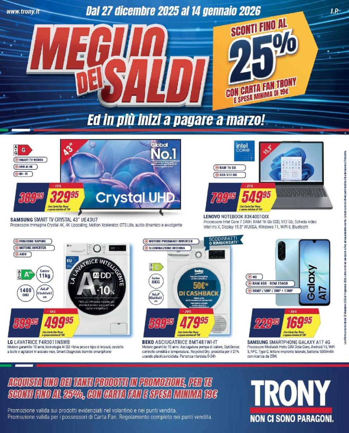 Volantino Trony valido dal 27/12 al 14/01