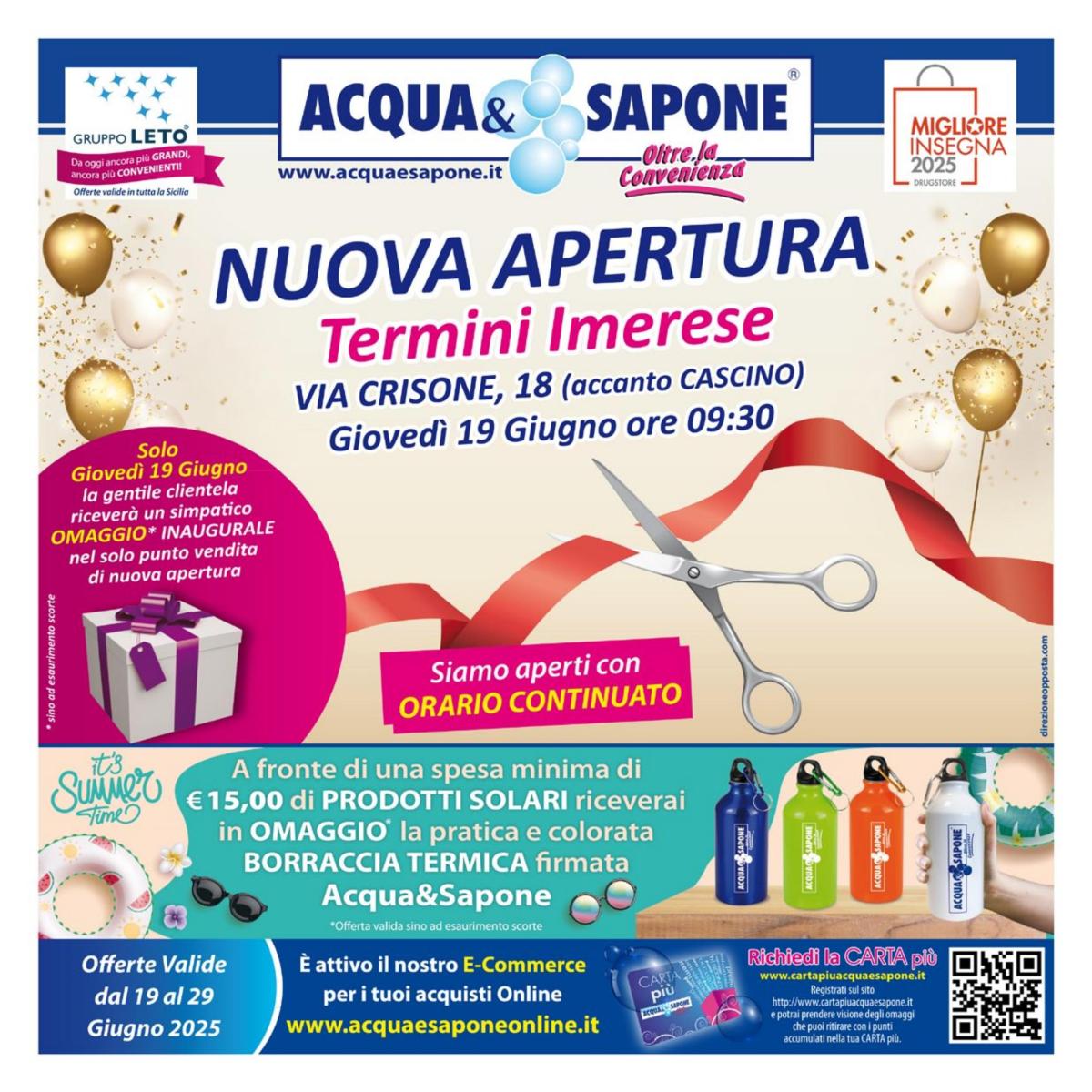 Volantino Acqua e Sapone - Nuova apertura Termini Imerese valido dal 19/06 al 29/06