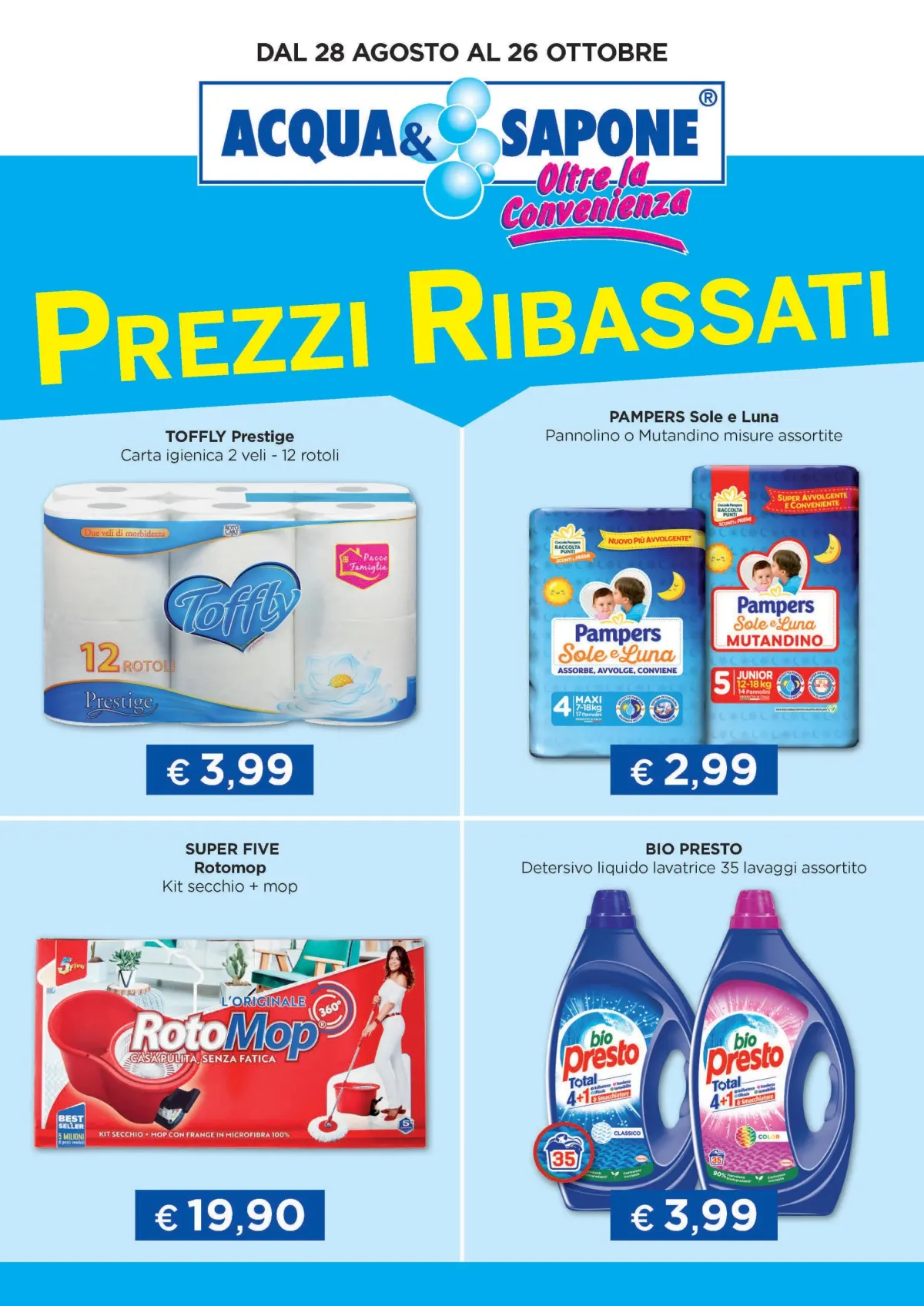 Volantino Acqua e Sapone - Prezzi Ribassati valido dal 28/08 al 26/10