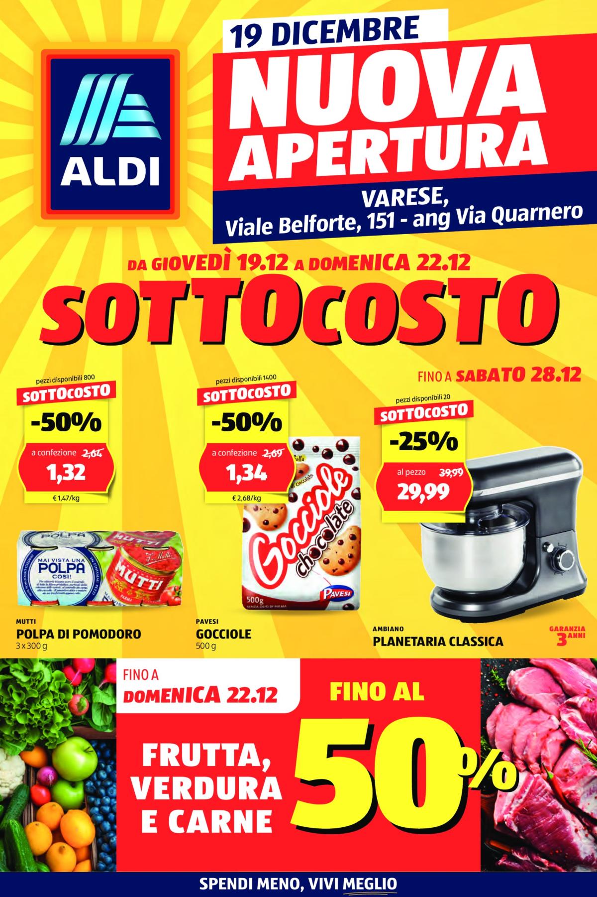 Volantino ALDI - Nuova apertura Varese valido dal 19/12 al 22/12