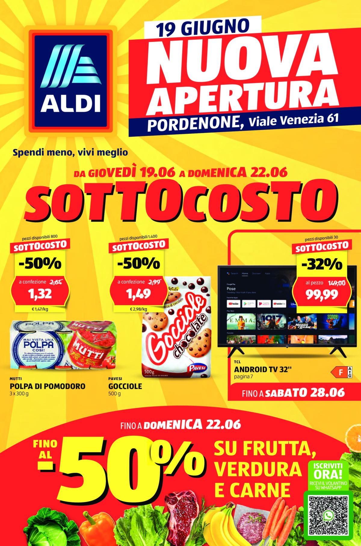 Volantino ALDI - Offerte nuova apertura Pordenone valido dal 19/06 al 28/06