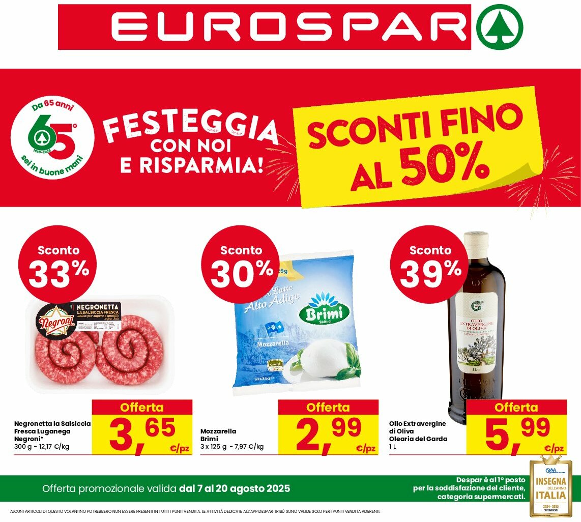 Volantino Eurospar valido dal 07/08 al 20/08