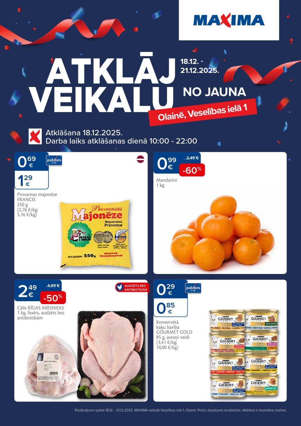 MAXIMA - Atklāj veikalu, Olaine, Veselības iela 1 (18.12.2025 - 22.12.2025)
