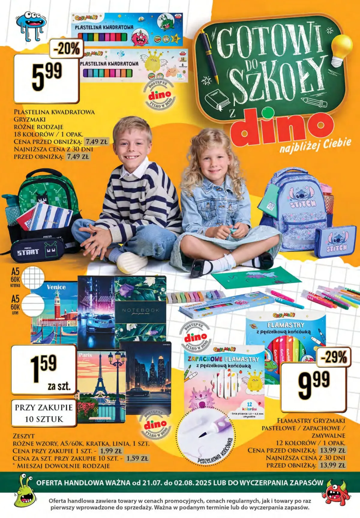 Gazetka Dino - Gotowi do szkoły ważna od 21.07. - 02.08.